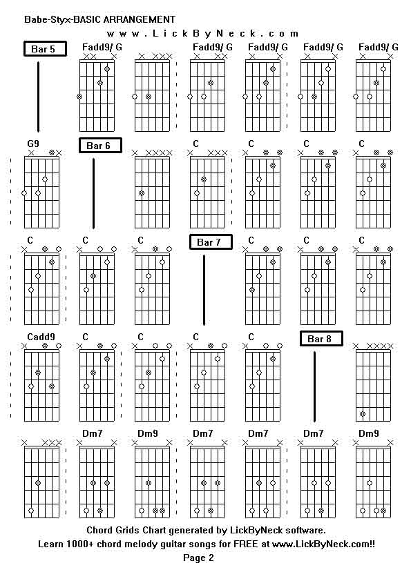 Chord Grids Chart of chord melody fingerstyle guitar song-Babe-Styx-BASIC ARRANGEMENT,generated by LickByNeck software.